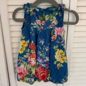 April Cornell Baby Girls Sleeveless Bubble Romper 6-12 Months Blue Floral Ruffle
